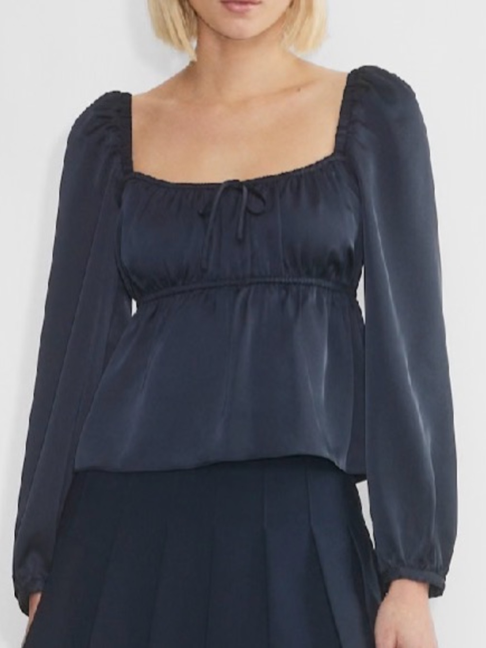 Sunday Best Aritzia Sisto Satin Babydoll Blouse Navy Blue Medium NWT